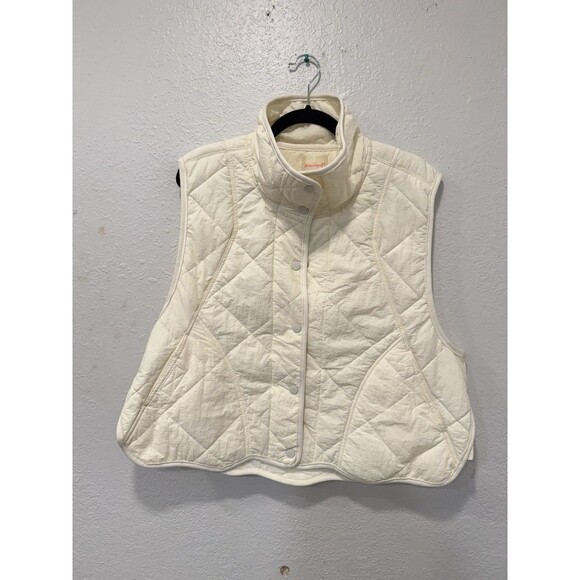 FP Movement Quilted Puffer Vest Ivory White Cropped High Neck Snap Front Sz Smal - Picture 1 of 6